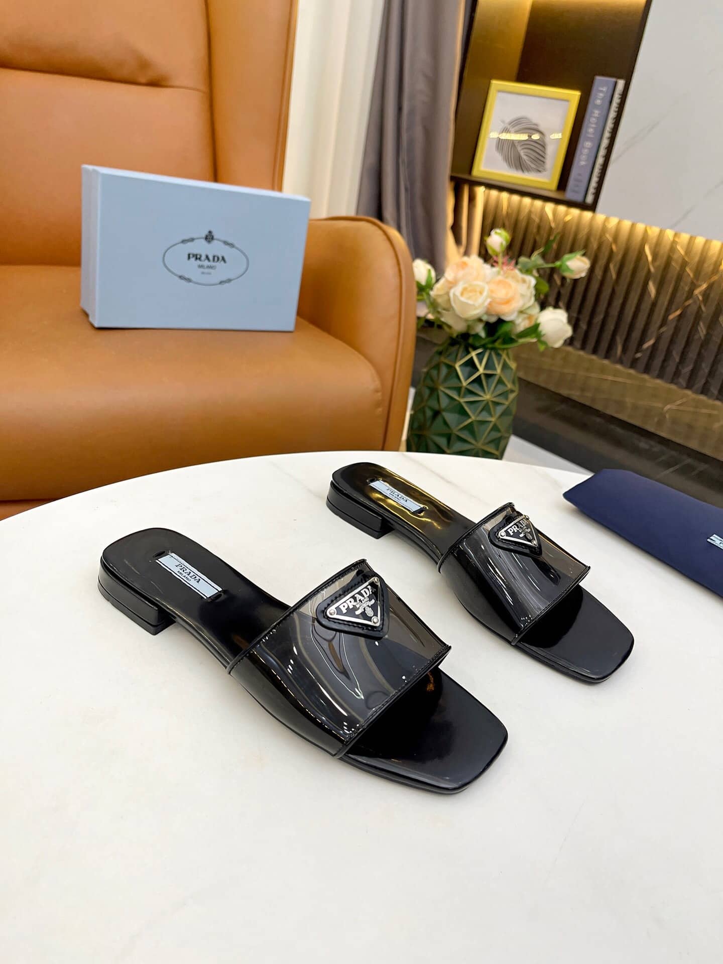 Prada Logo Plaque Slip On Black
