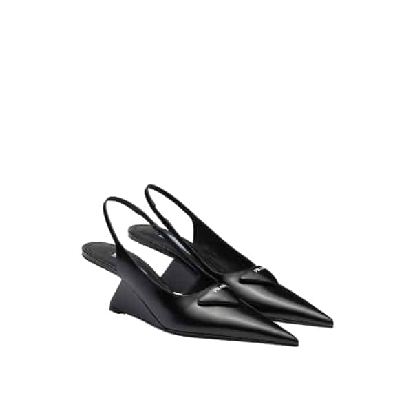 Prada Brushed Leather Slingback Pumps Black 1I885M055F0002Fa065