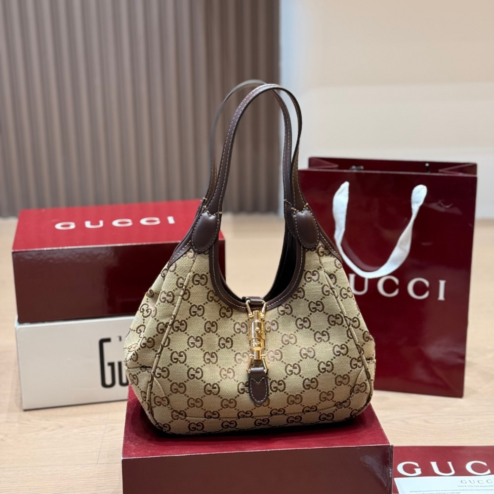 Gucci Mercato Small Tote Bag Sand And Brown GG Canvas 25cm 866646 FAFV2 9651