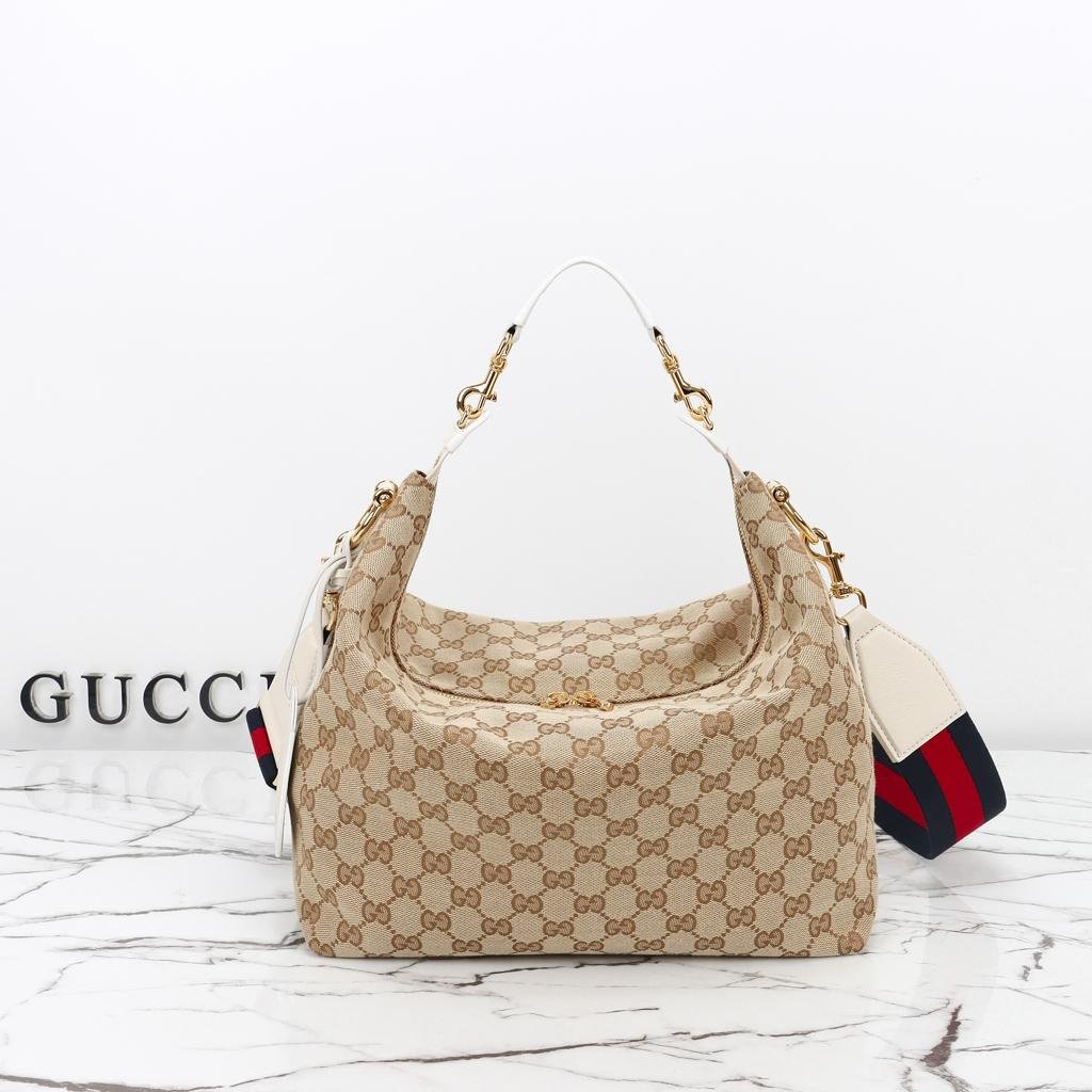 Gucci Brera Medium Crossbody Bag 33cm/13in Sand And Dark Brown GG Canvas A00B4O