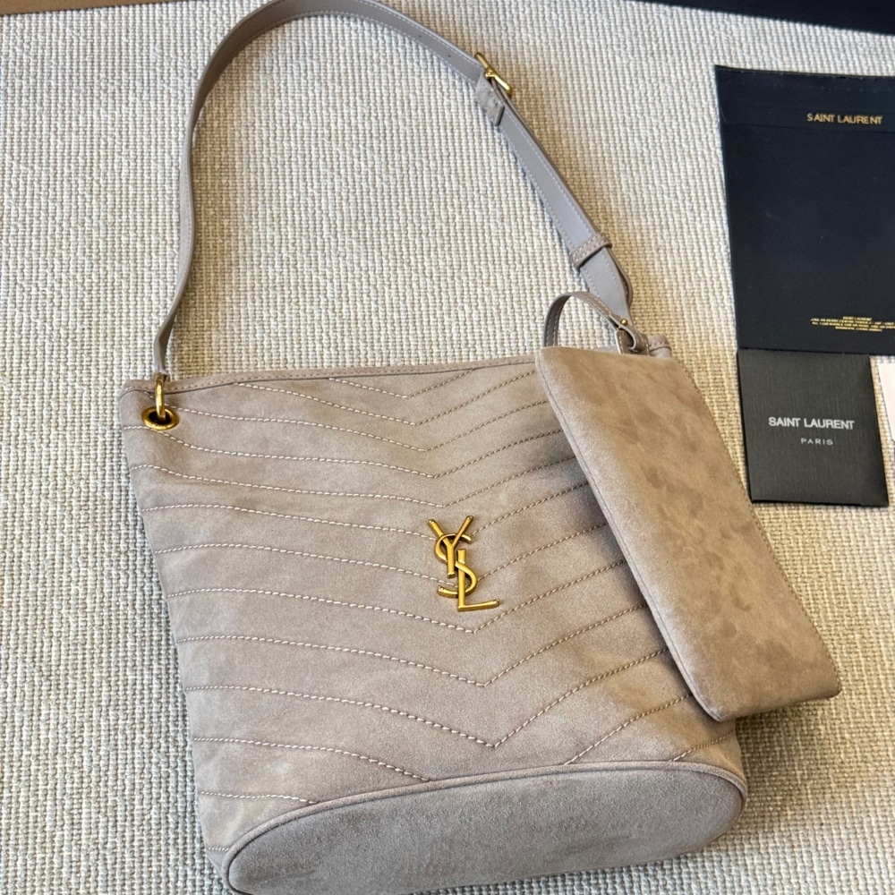 Saint Laurent Niki Supple Bucket In Suede Gray 38cm