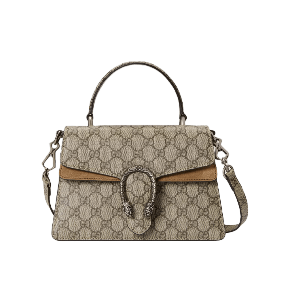 Gucci Small Dionysus Top Handle Bag Taupe Suede Trim