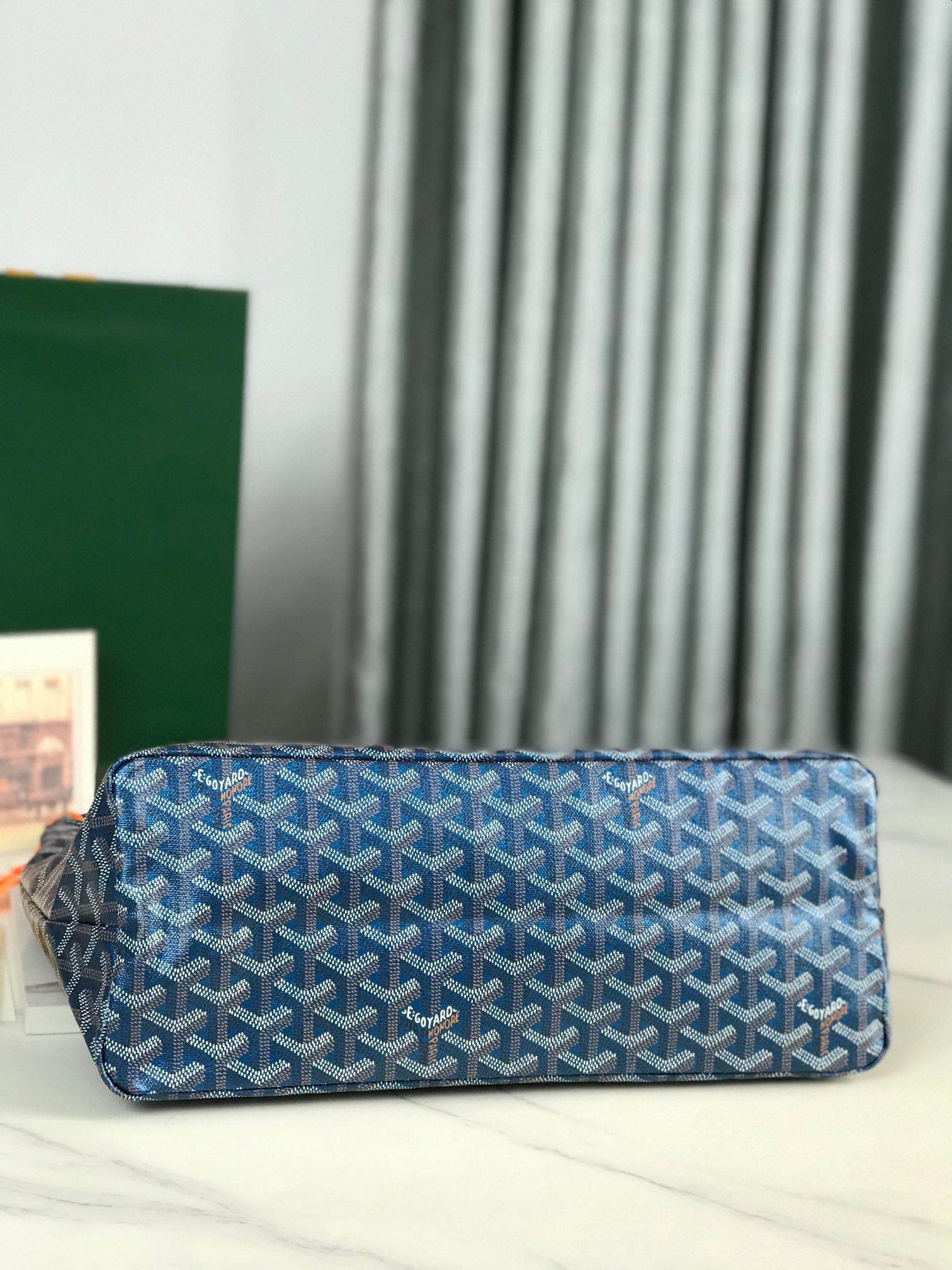Goyard Bohème Hobo Bag 42Cm Deep Blue Canvas Chevroches Calfskin