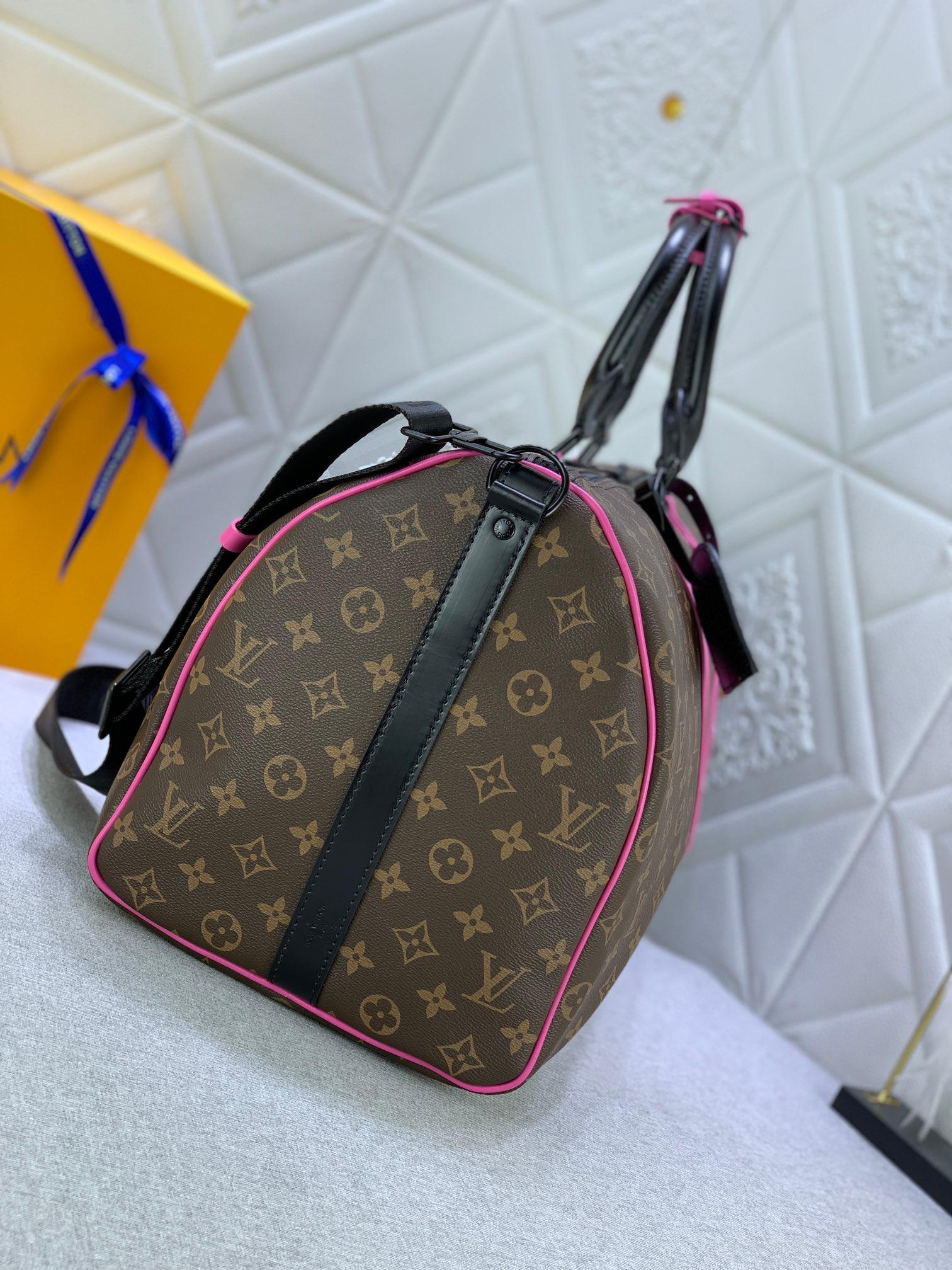 Louis Vuitton Keepall Bandoulire 50 Brown And Pink Macassar Canvas M45866