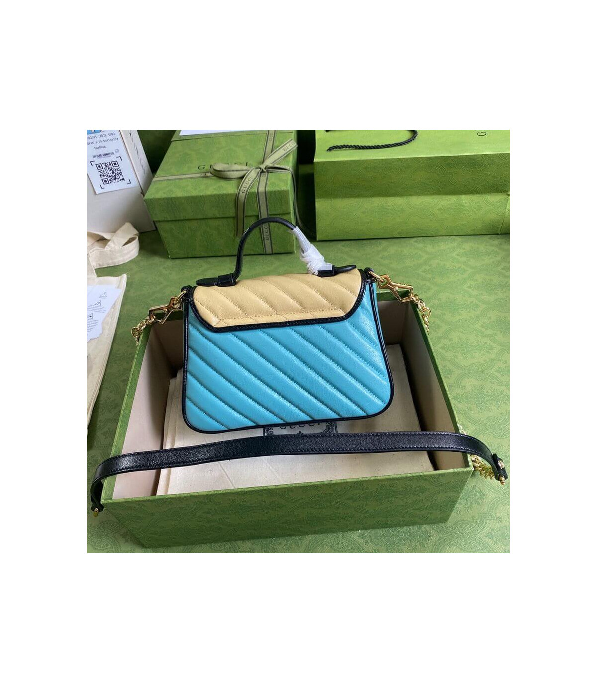 Gucci GG Marmont Mini Bag Butter and Pastel Blue Leather