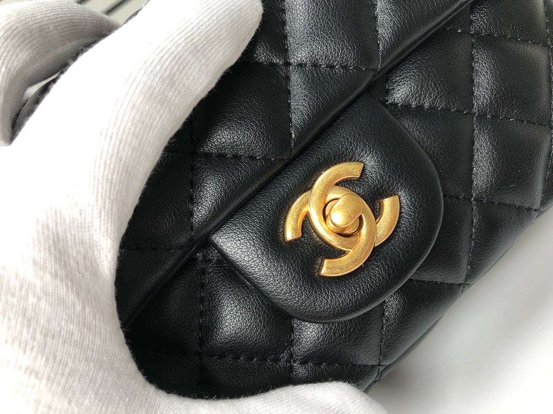Chanel Flap Bag Mini Cc Rectangular Pearl Crush Gold Black 20Cm As1787 B18602 94305