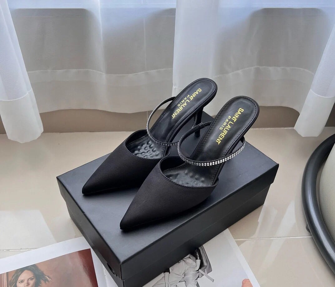 Saint Laurent Barbara Mules Satin And Rhinestones In Black 7997159Qn0A1021