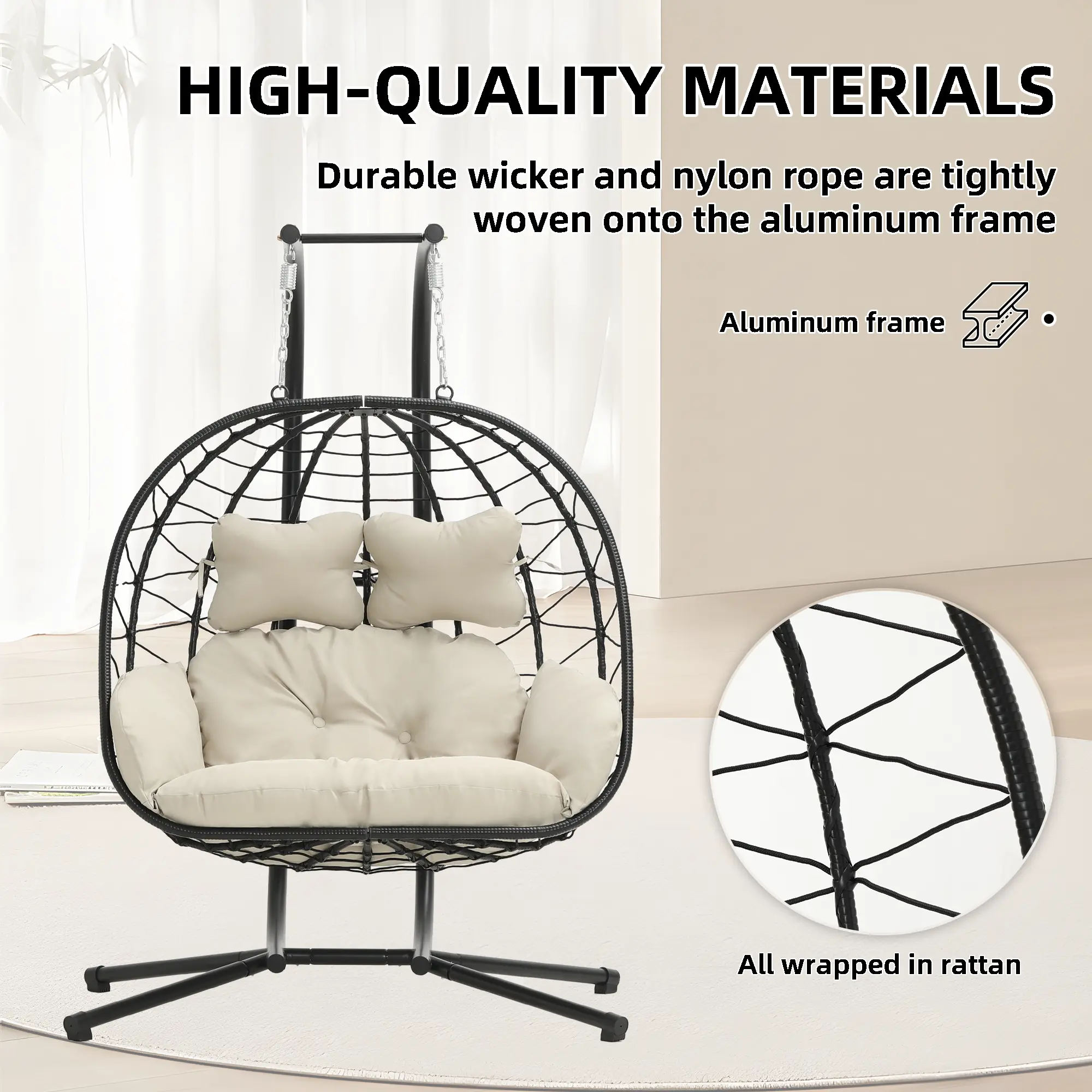 🔥Clearance Sale🔥Double Hanging Egg Chair – Outdoor Patio Swing Chair with Cushions & Stand