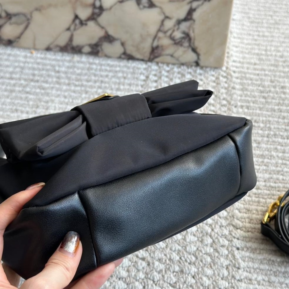 Prada Re Nylon And Nappa Leather Mini Bag With Bow Black 20Cm