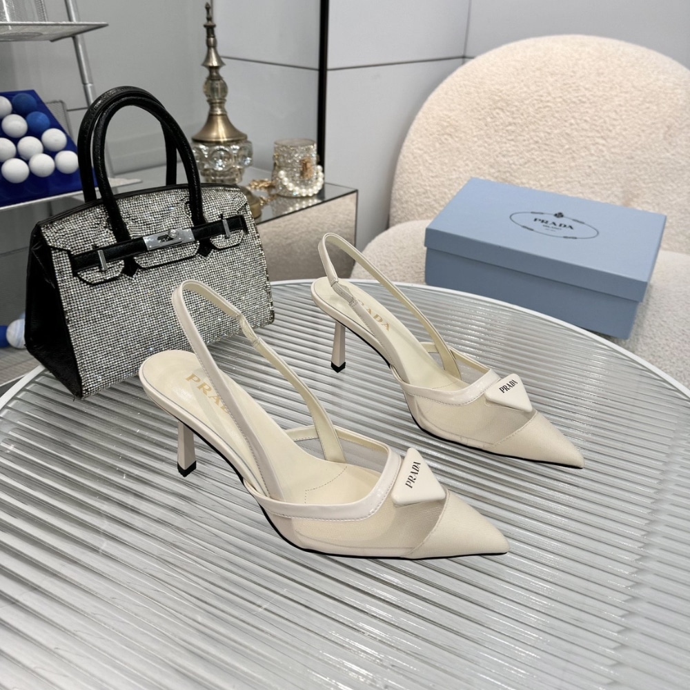Prada Mesh Fabric Slingback Pumps White 1I891N 099 F0009 F 075