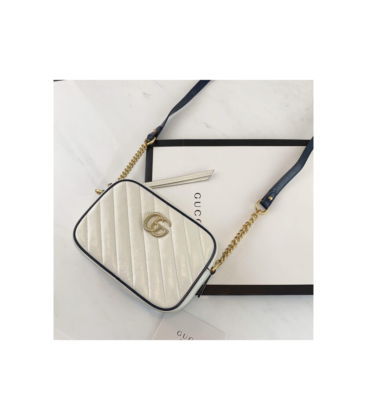 Gucci Diagonal GG Marmont Mini Bag White/Blue