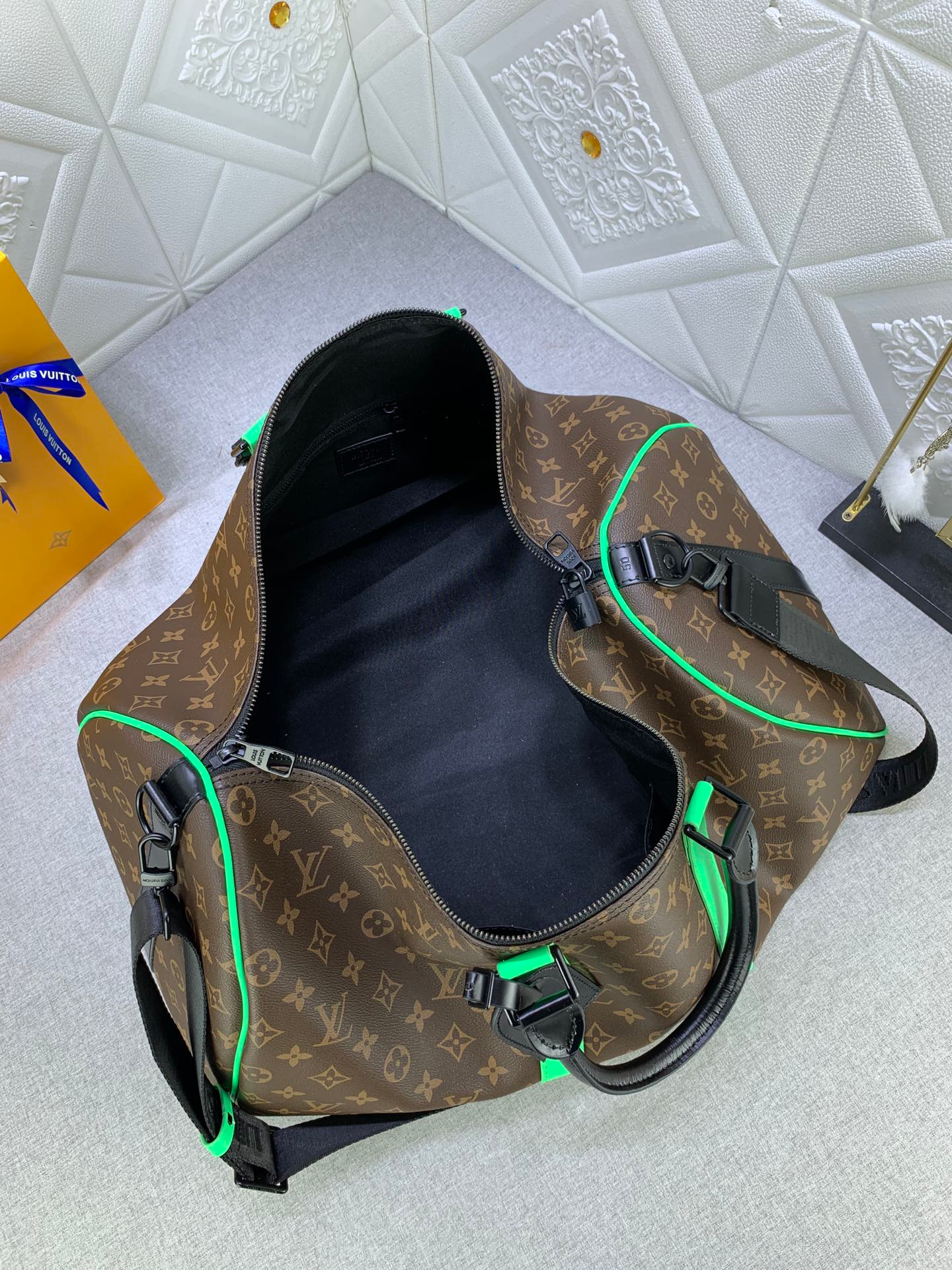 Louis Vuitton Keepall Bandoulire 50 Brown And Mint Line Macassar Canvas M46259