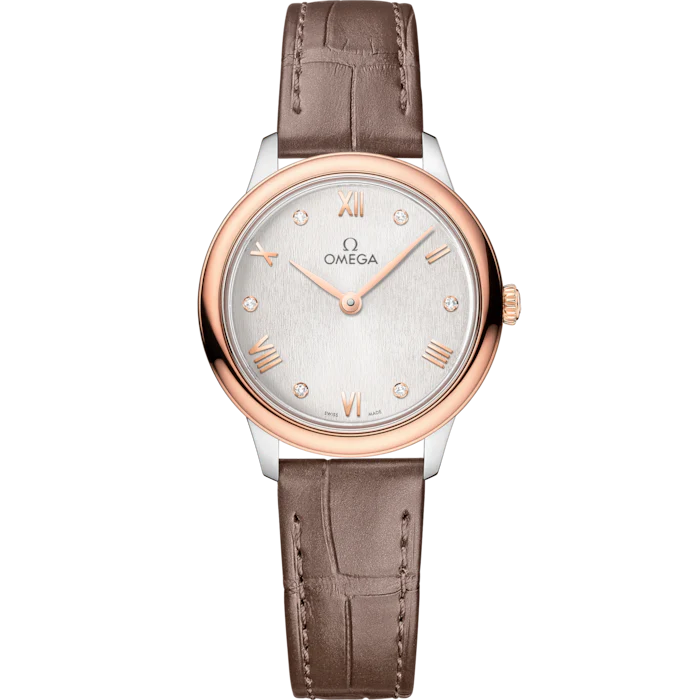 Omega De Ville Prestige 27.5 mm Silver Dial with Diamonds  Stainless Steel and Sedna™ 18k Rose Gold Strap 434.23.28.60.52.001