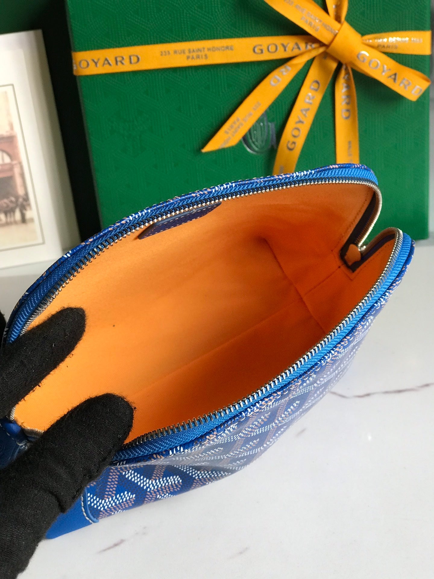 Goyard Vendôme Cosmetic Pouch 17cm Sapphire Blue Goyardine Canvas And Calfskin Trim
