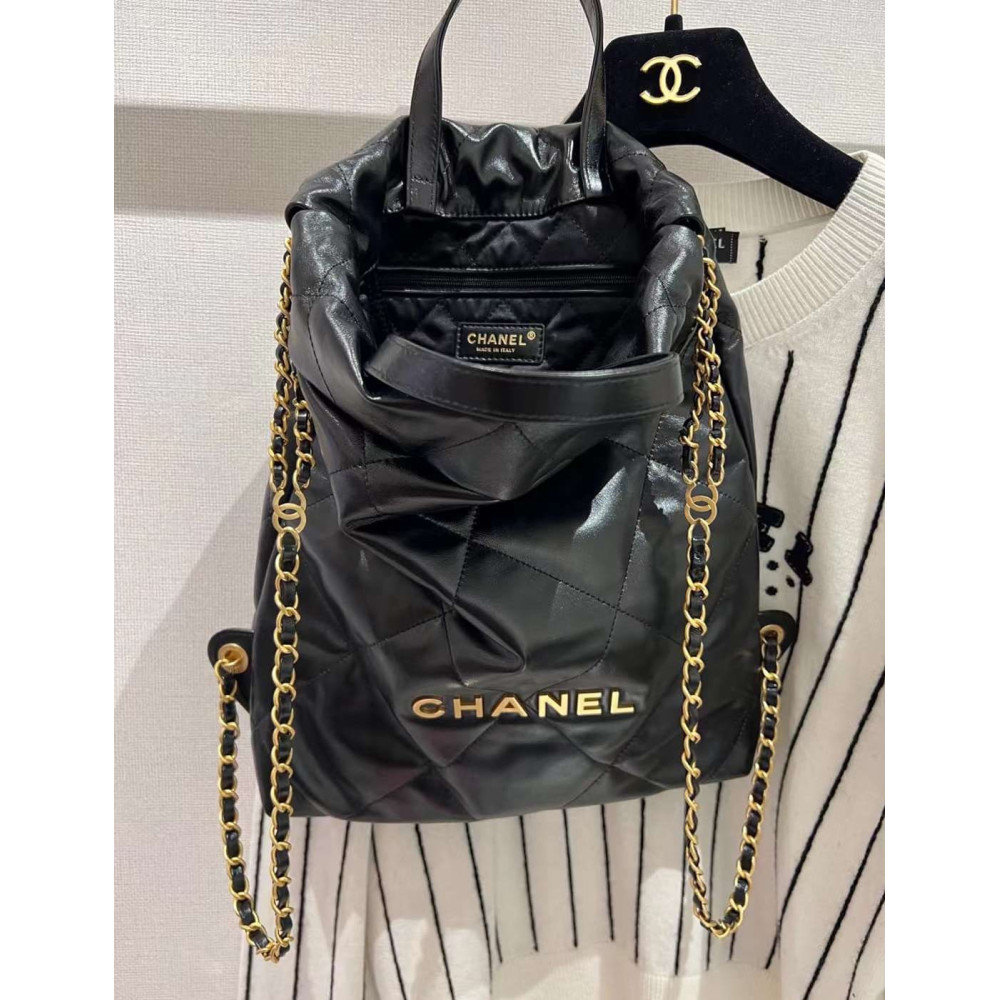 Chanel 22 Backpack in Black Shiny Calfskin 34cm