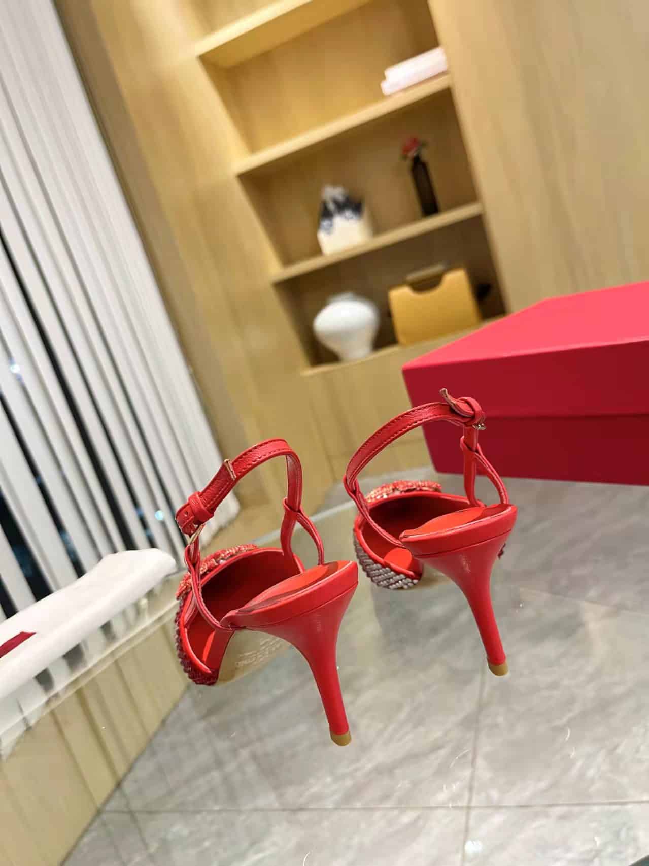 Valentino VLogo Signature Back Strap Crystal High Heels Red
