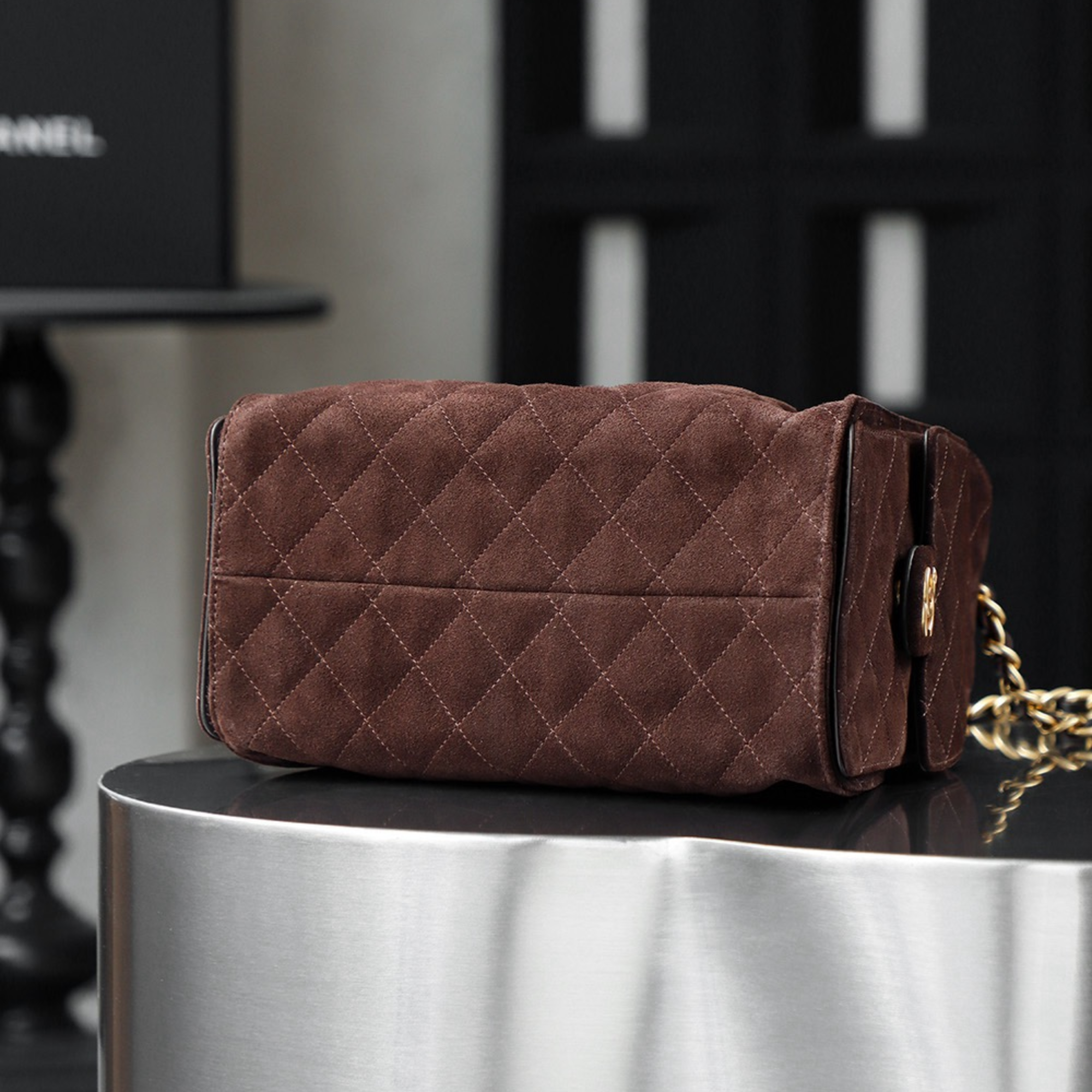 Chanel Dark Brown Suede 22cm/8.7in