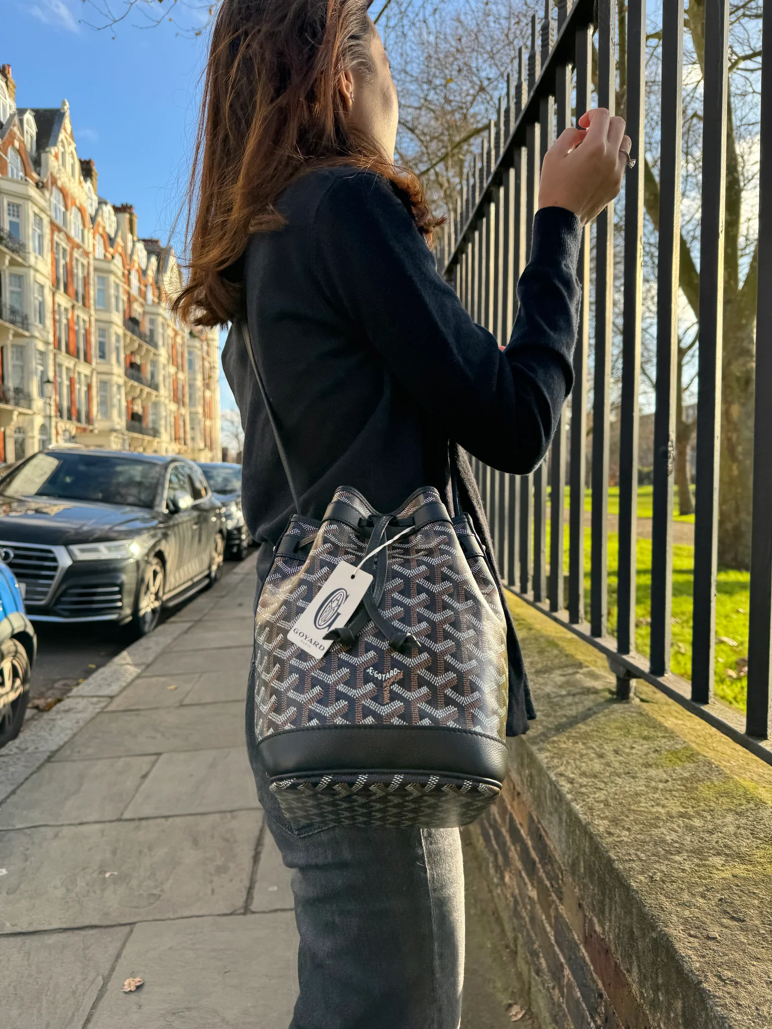 Goyard Petit Flot Bucket Bag 22 Cm Gray Goyardine Canvas And Lambskin Trim