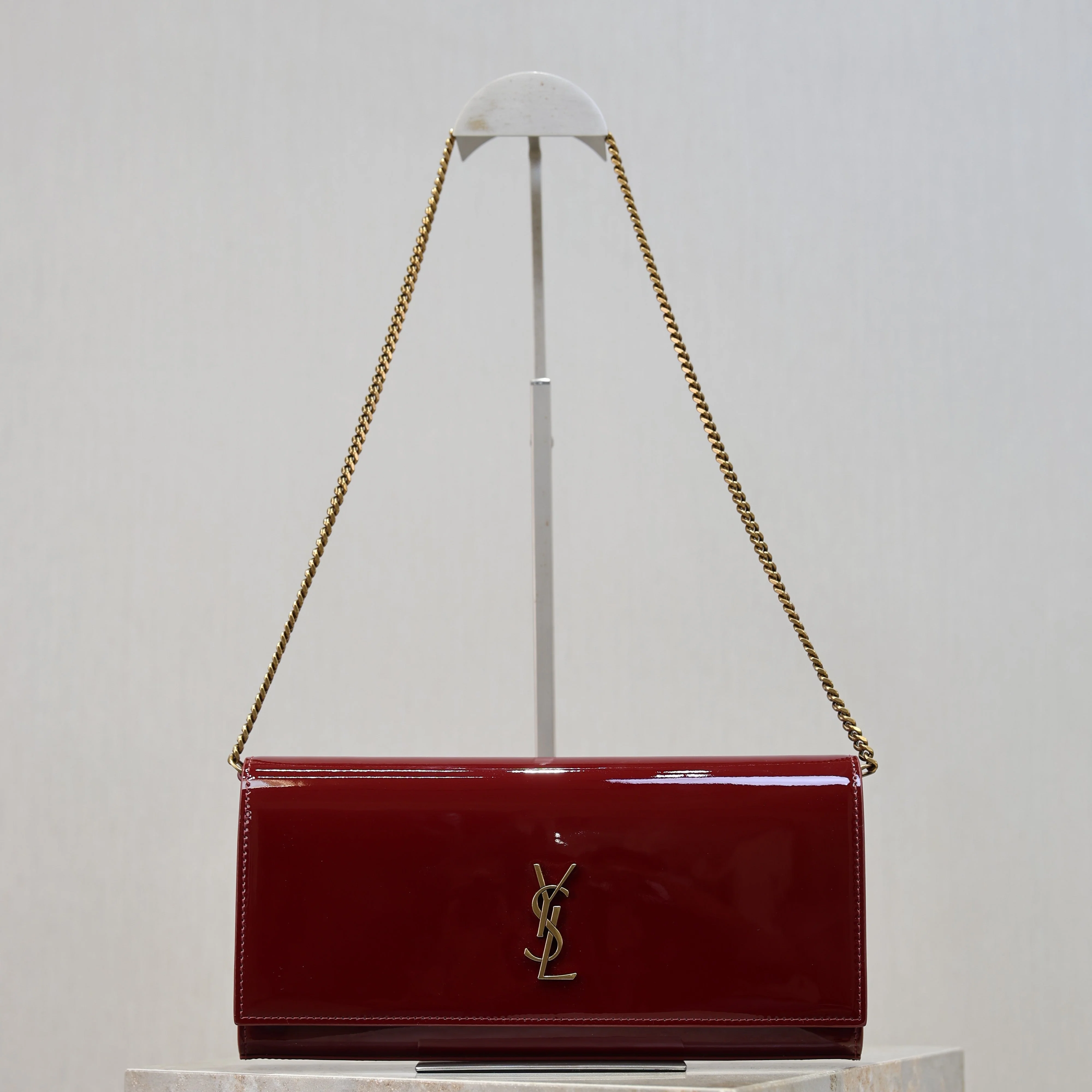 YSL Kate Clutch Bag Burgundy Patent Leather