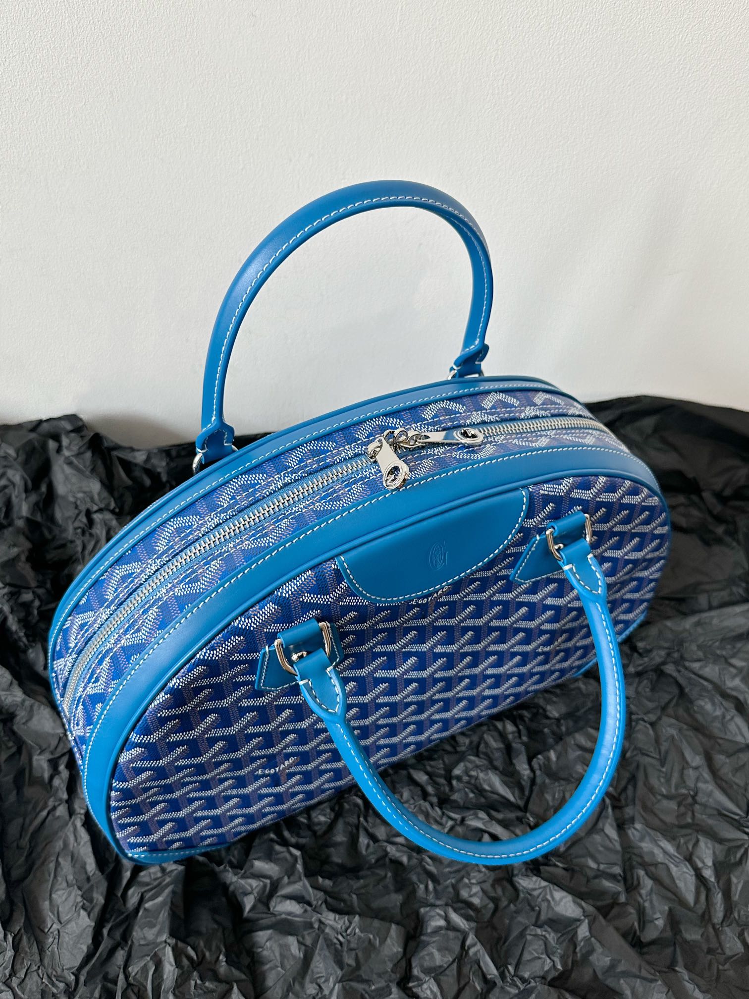 Goyard Goya Bowling Ball Medium Blue Canvas 35cm