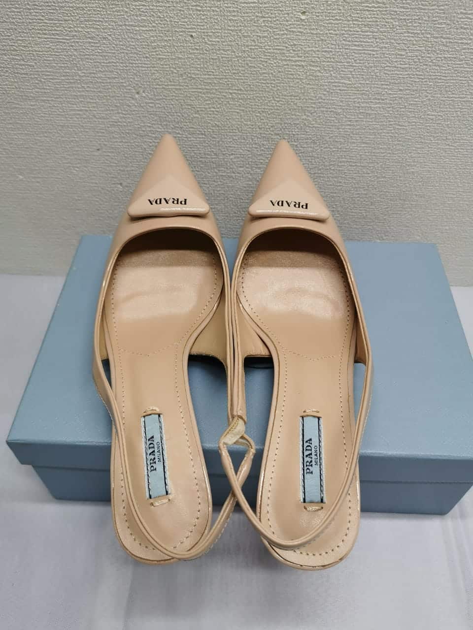 Prada Brushed Leather Slingback Pumps Beige Pink 1I901M055F0236F075