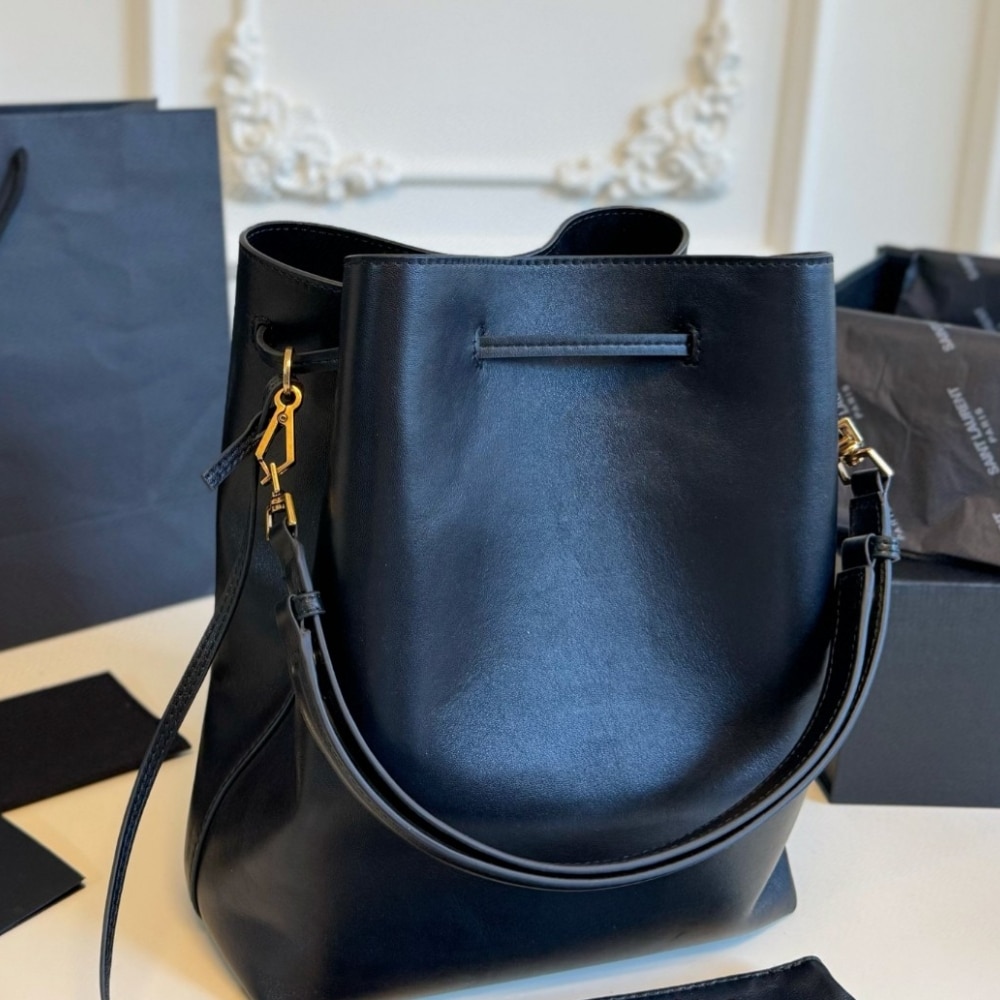 Saint Laurent Paris Vii Pochon Suede Leather Black 24Cm