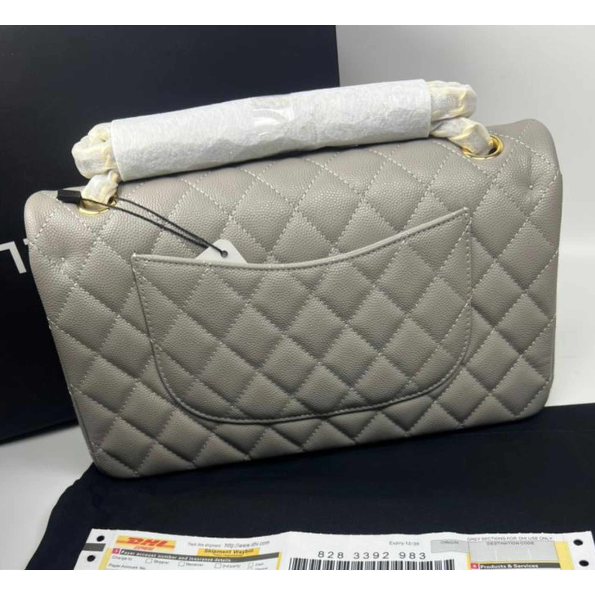 Chanel Classic Flap Bag 25 cm Grey- Gold Tone Hardware A01112