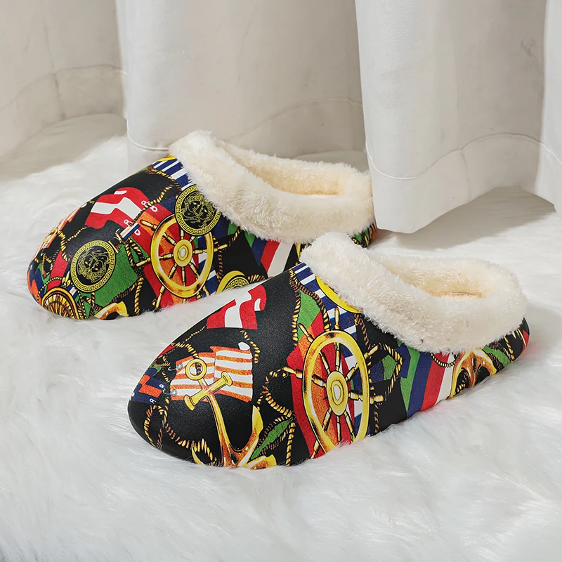 Men Slippers Men’s Casual Thick Bottom Winter Footwear Plus Velvet Keep Warm Lightweight Flexible Hiking Waterproof Comfortable