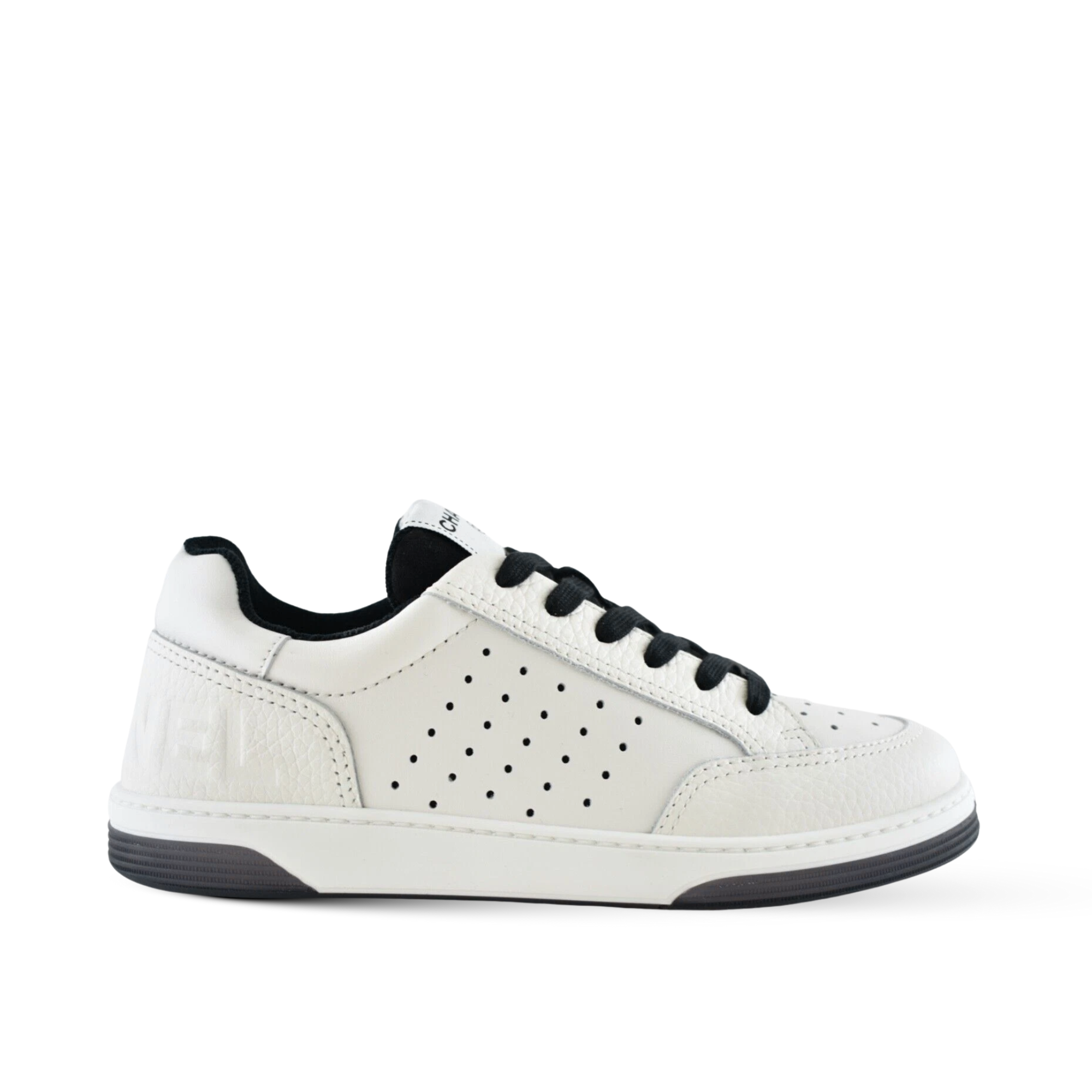 Chanel White/Black Leather Logo Sneakers