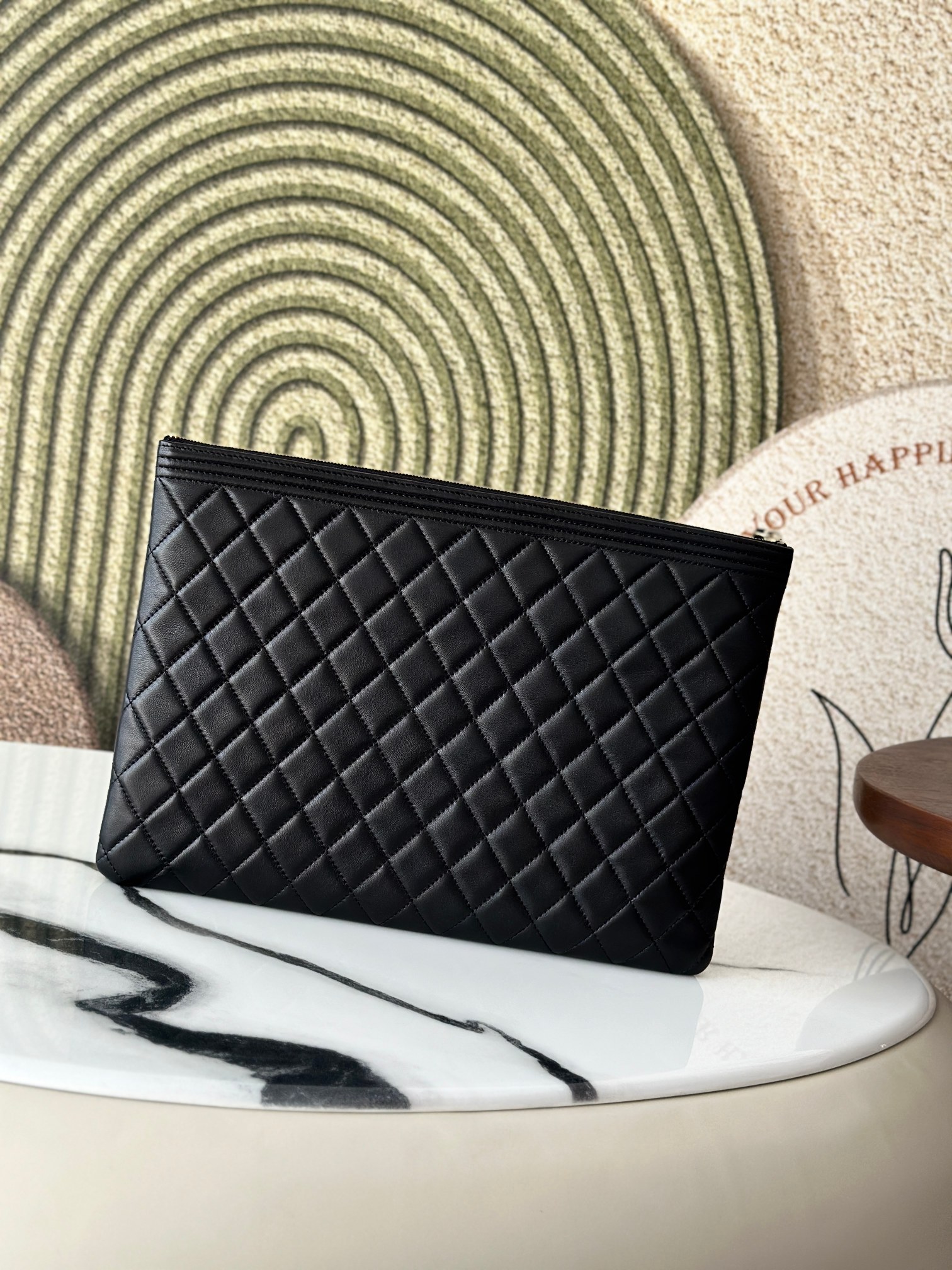 Le Boy Large Quilted Caviar Leather Clutch Document Case in Black with Gold-Tone Hardware
