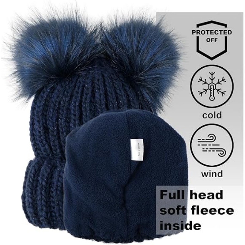 2 Pom Cable Knit Beanie
