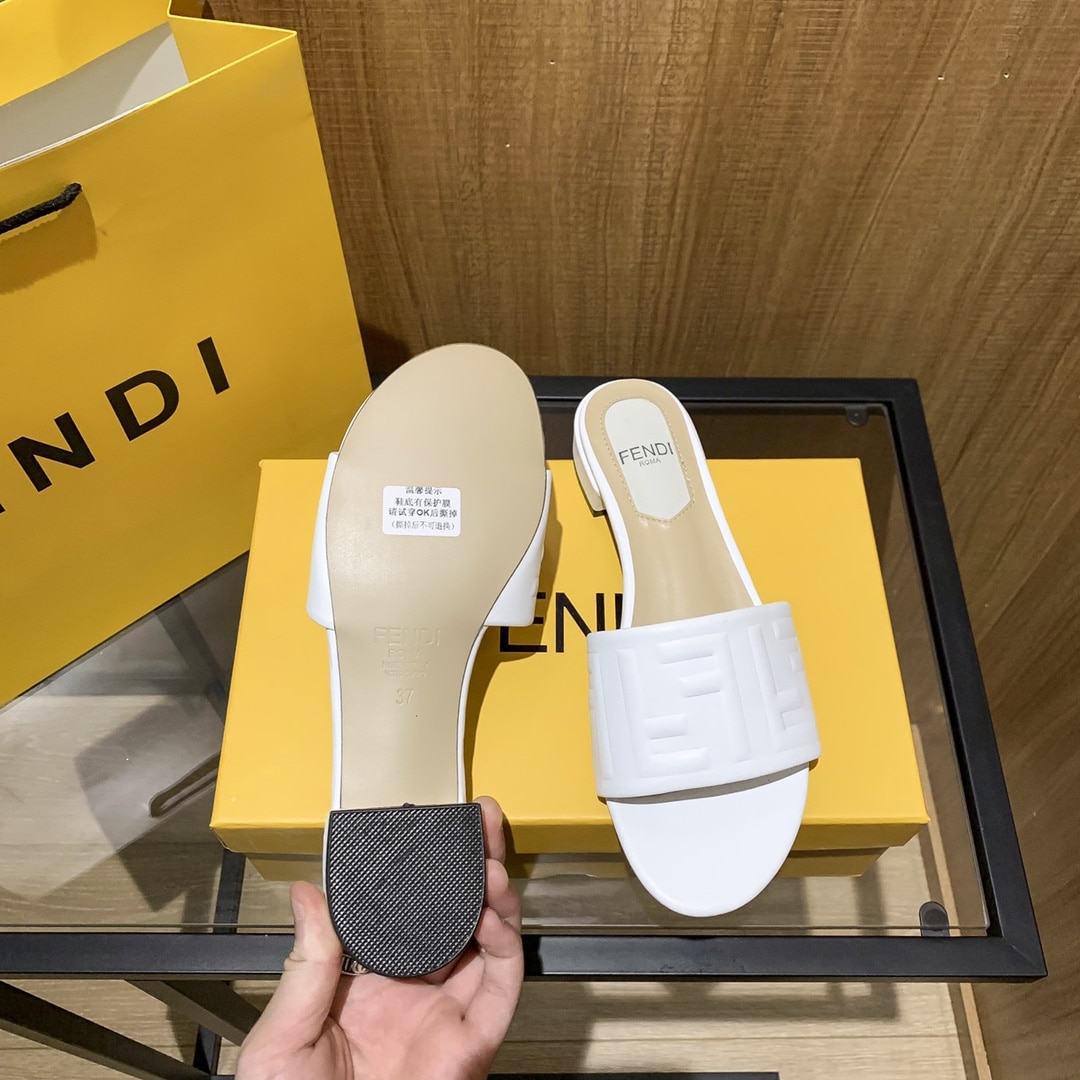 Fendi Silk Cowhide Slippers White