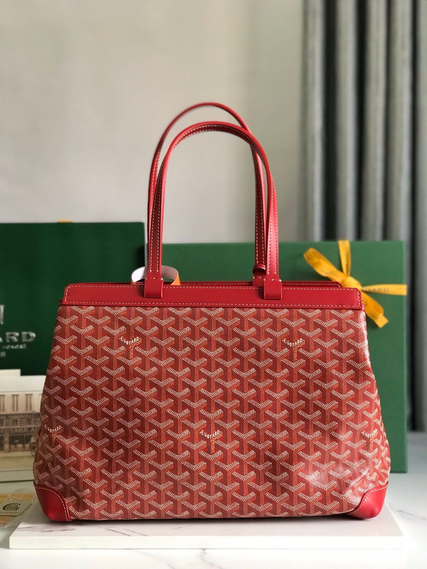Goyard Bellechasse Biaude Pm Bag 36cm Classic Red Goyardine Canvas And Calfskin Trim