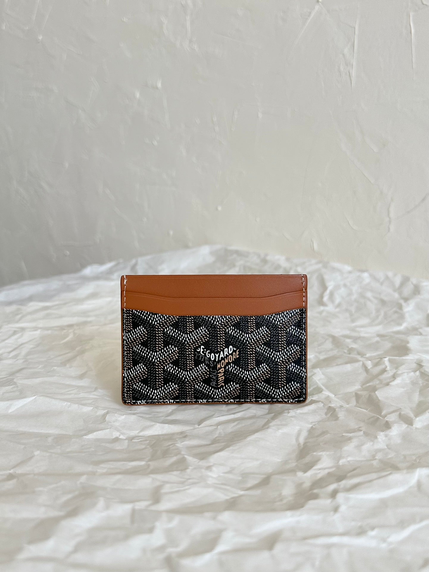 Goyard Saint-Sulpice Card Wallet 10 Cm Black Goyardine Canvas And Tan Calfskin
