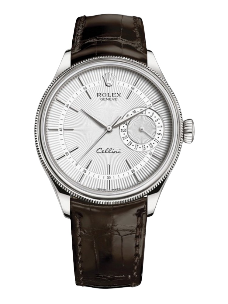 【Super Clone】Rolex Cellini Date 50519 Brown Leather Silver Dial 39mm Mens Replica Watch