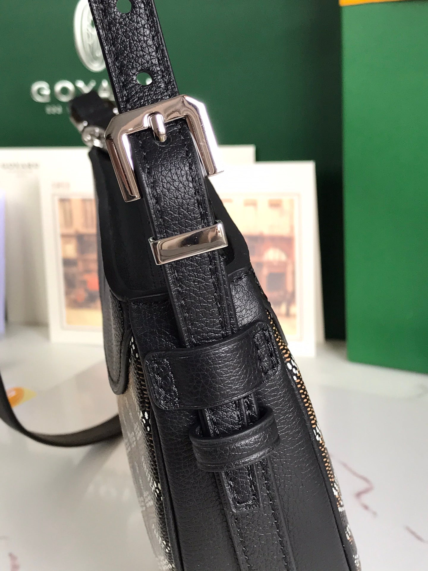 Goyard Hirondelle Bag 25 Cm Black Lambskin And Goyardine Canvas