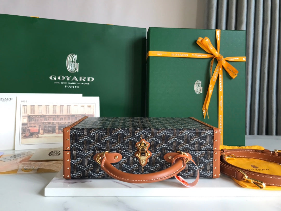 Goyard Grand Hôtel Trunk Bag 24.5cm Cm Black Goyardine Canvas And Tan Calfskin