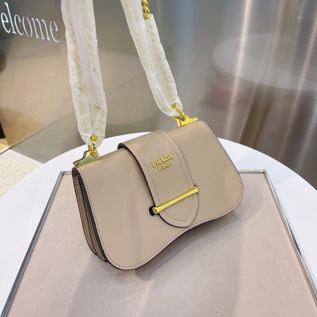 Prada Sidonie Leather Shoulder Bag In Neutral 24Cm
