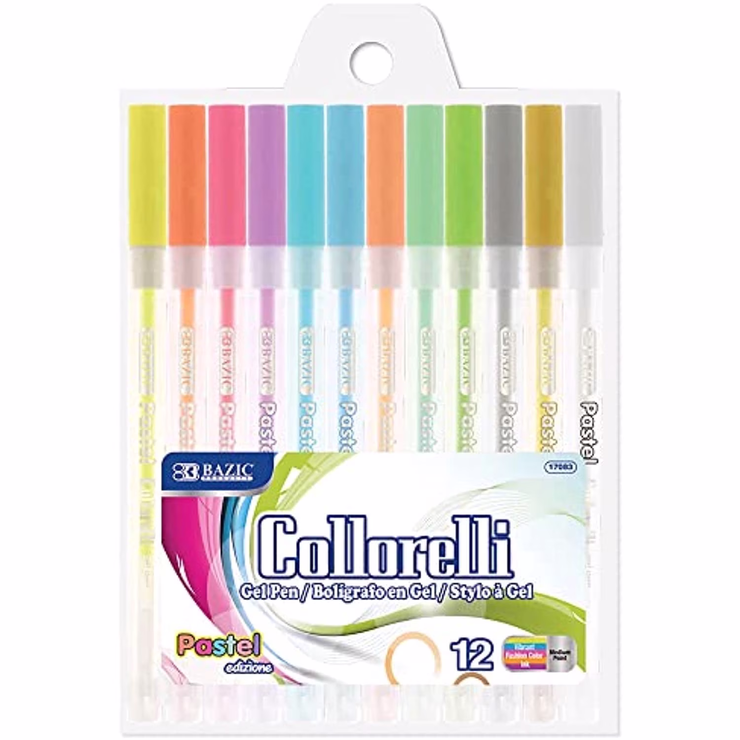 BAZIC Collorelli Fluorescent Gel Pens, 0.8mm Medium, 12 Colors