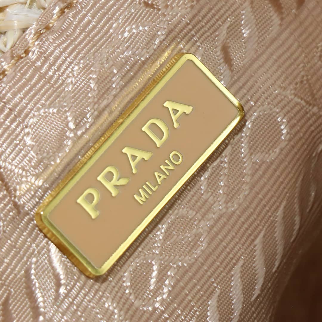Prada Crochet And Leather Bucket Bag Natural 24Cm 1Be068 2M2T F0018 V Ouo