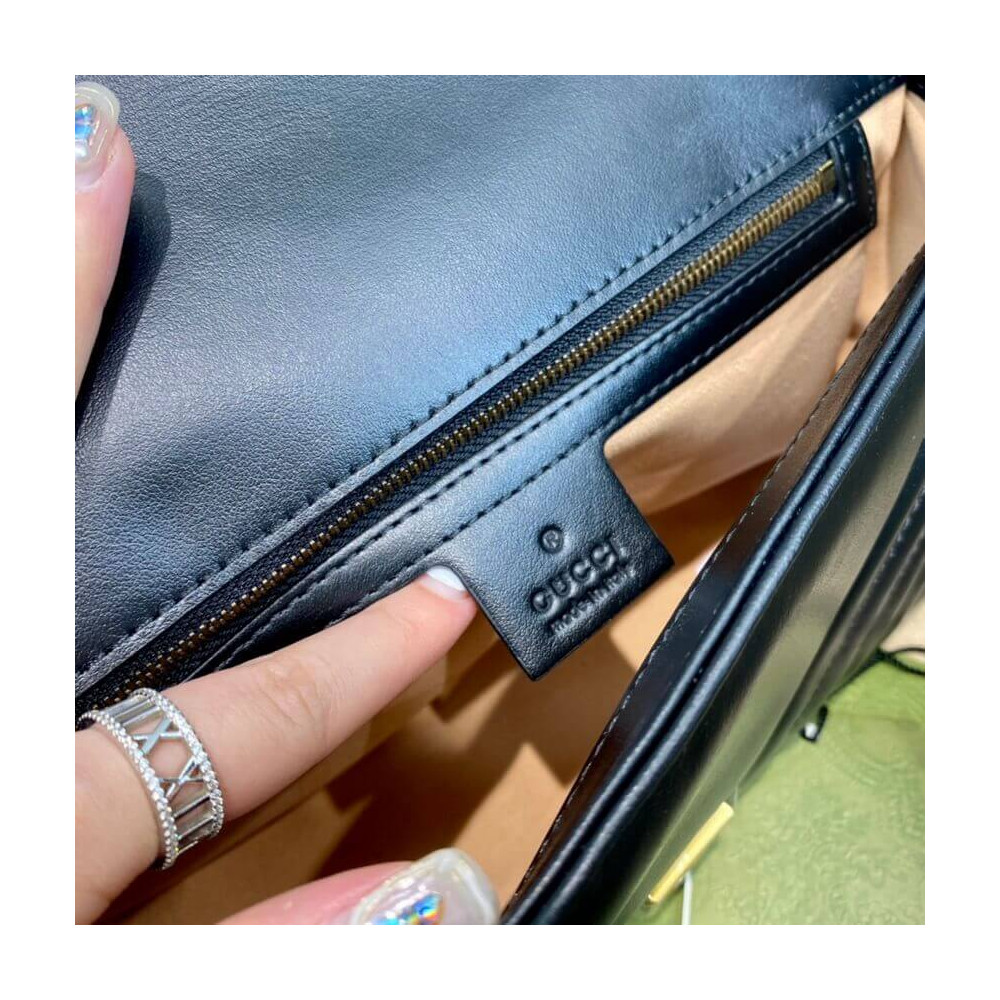 Gucci GG Marmont Matelasse Chevron Leather Small Shoulder Bag Black