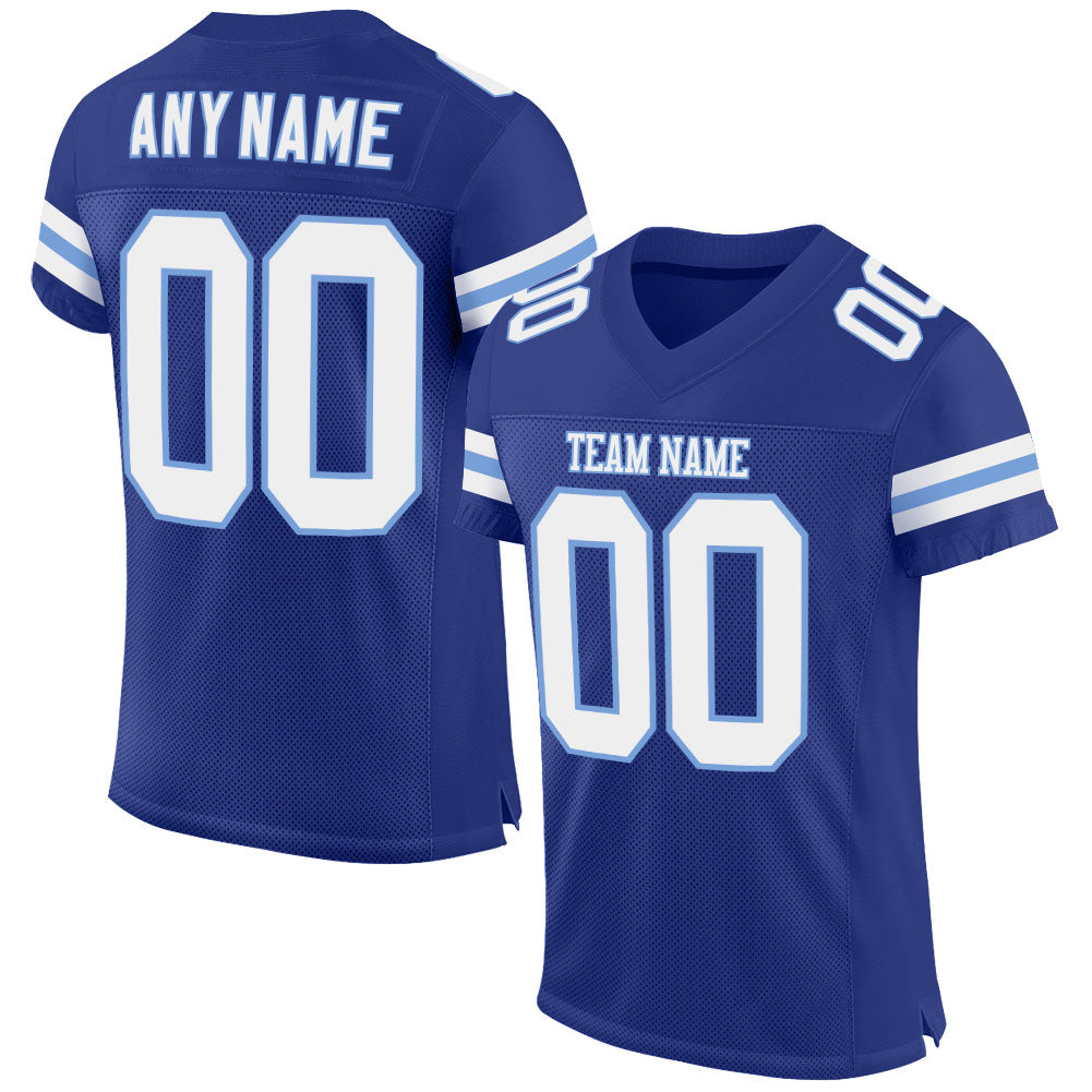 Custom Royal White-Light Blue Mesh  Football Jersey