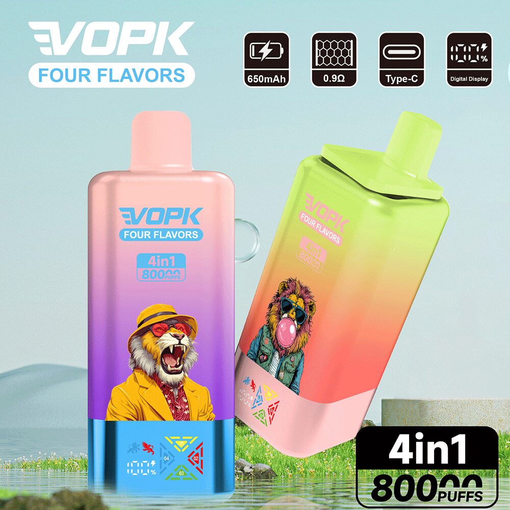 【New Arrive】Vopk Four Flavors 80000 80K Puffs 4 in 1 Flavors Newest Original Rechargeable LCD Display Disposable Vape