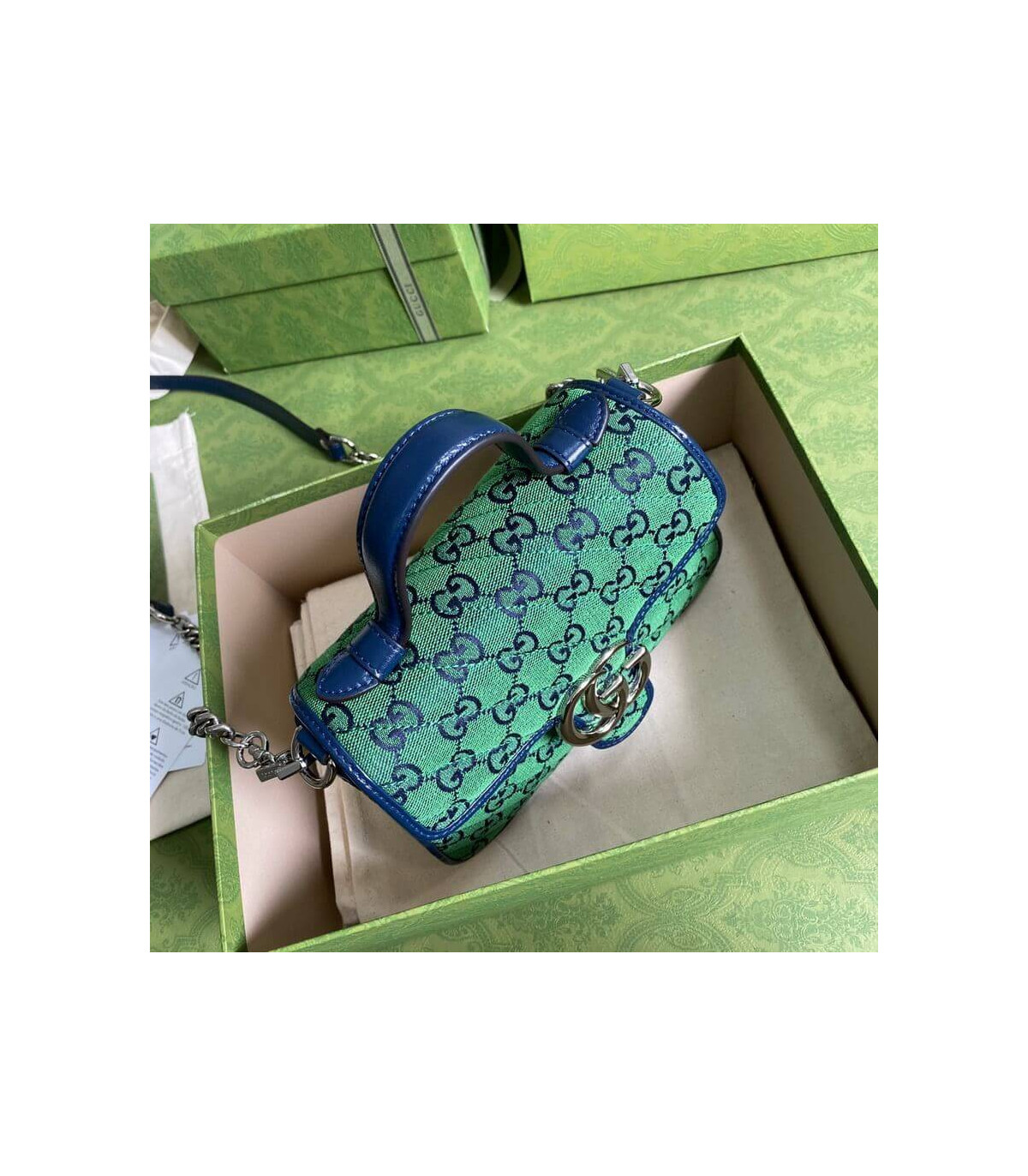 Gucci GG Marmont Multicolour Mini Top Handle Bag Green
