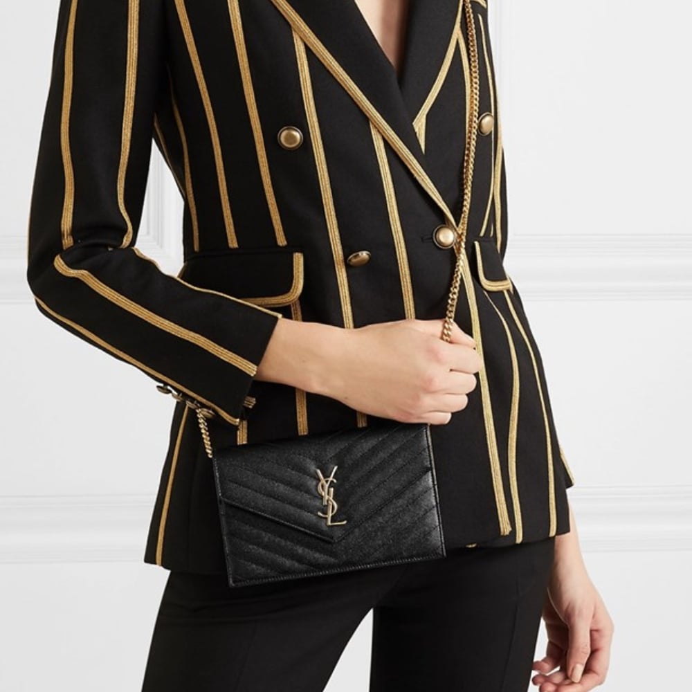 Saint Laurent Classic Cassandre Grain De Poudre Chain Wallet Black 22cm 377828BOW011000