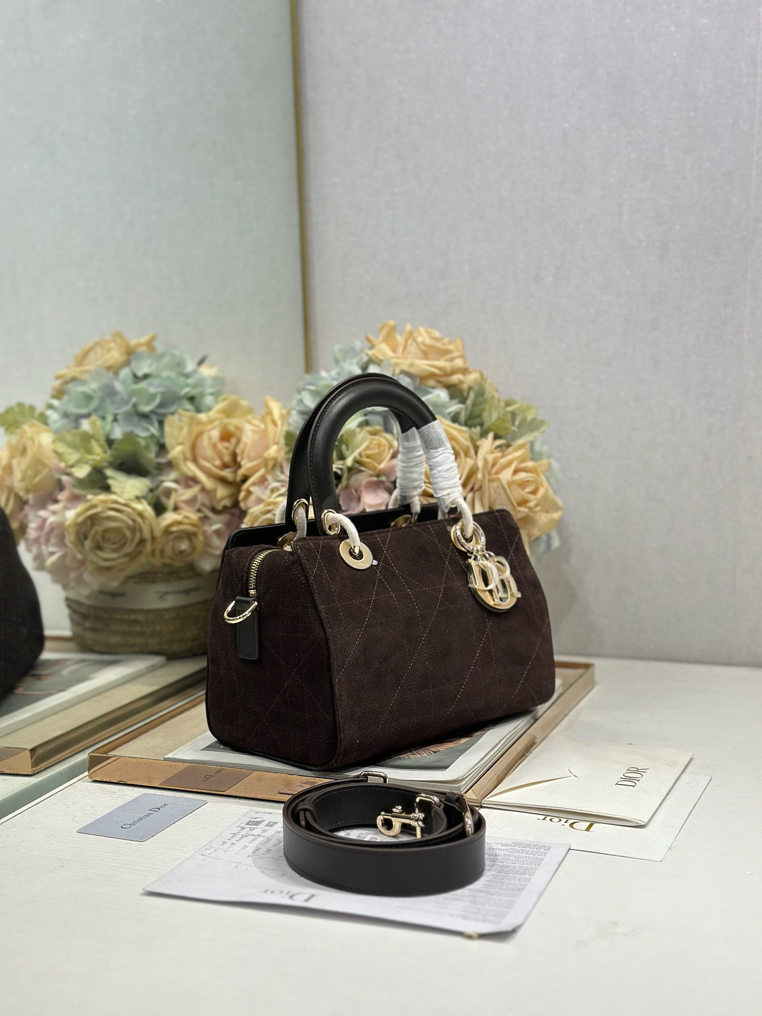 DIOR LADY DIOR Small Bag with Velvet Trim