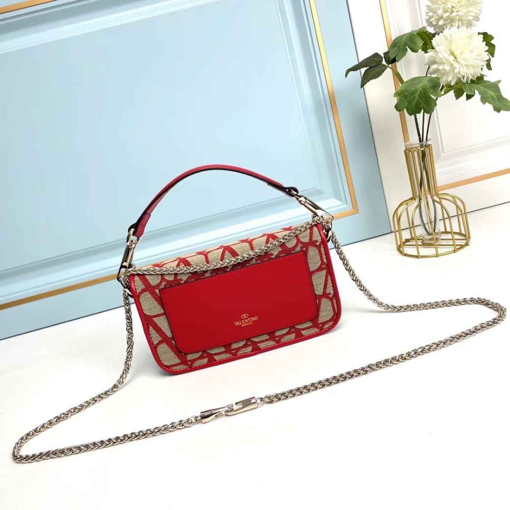 Valentino Garavani Locò Toile Iconographe Shoulder Bag Red 20Cm