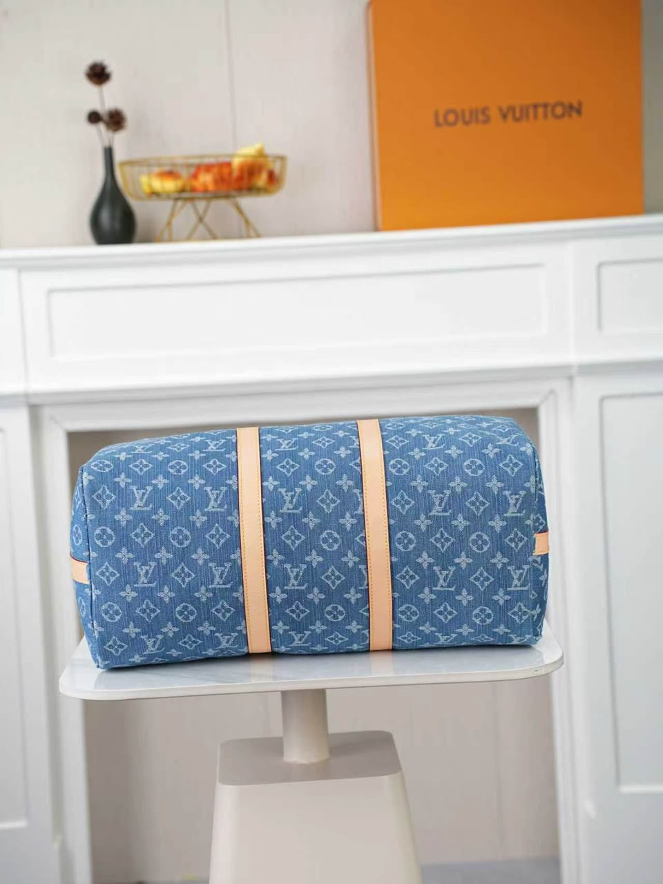 Louis Vuitton Keepall 45 Bag Blue Denim Fabric M27943