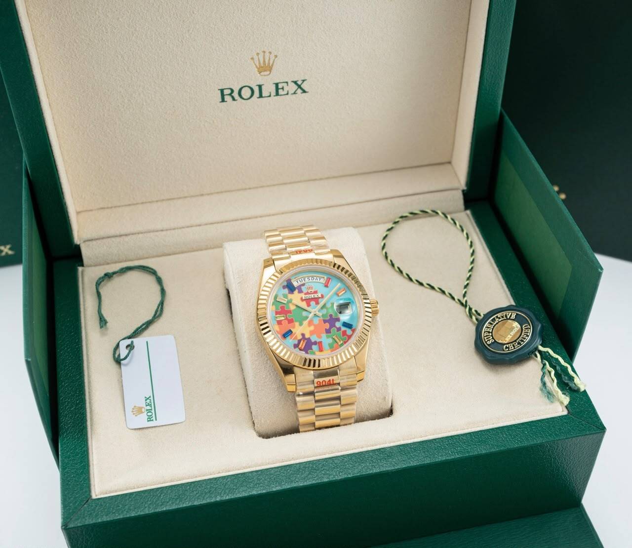 [Superclone] Rolex Day-Date 36mm Rainbow Sapphire & Puzzle Dial President 128238