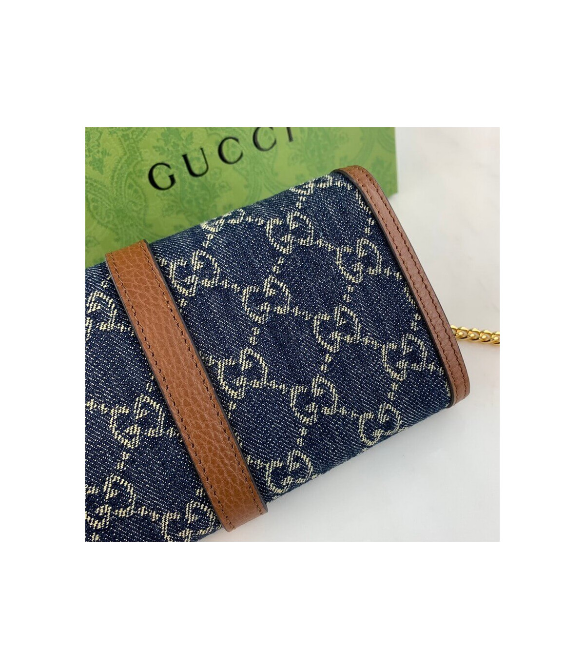 Gucci Jackie 1961 Chain Wallet in Blue Denim 19cm